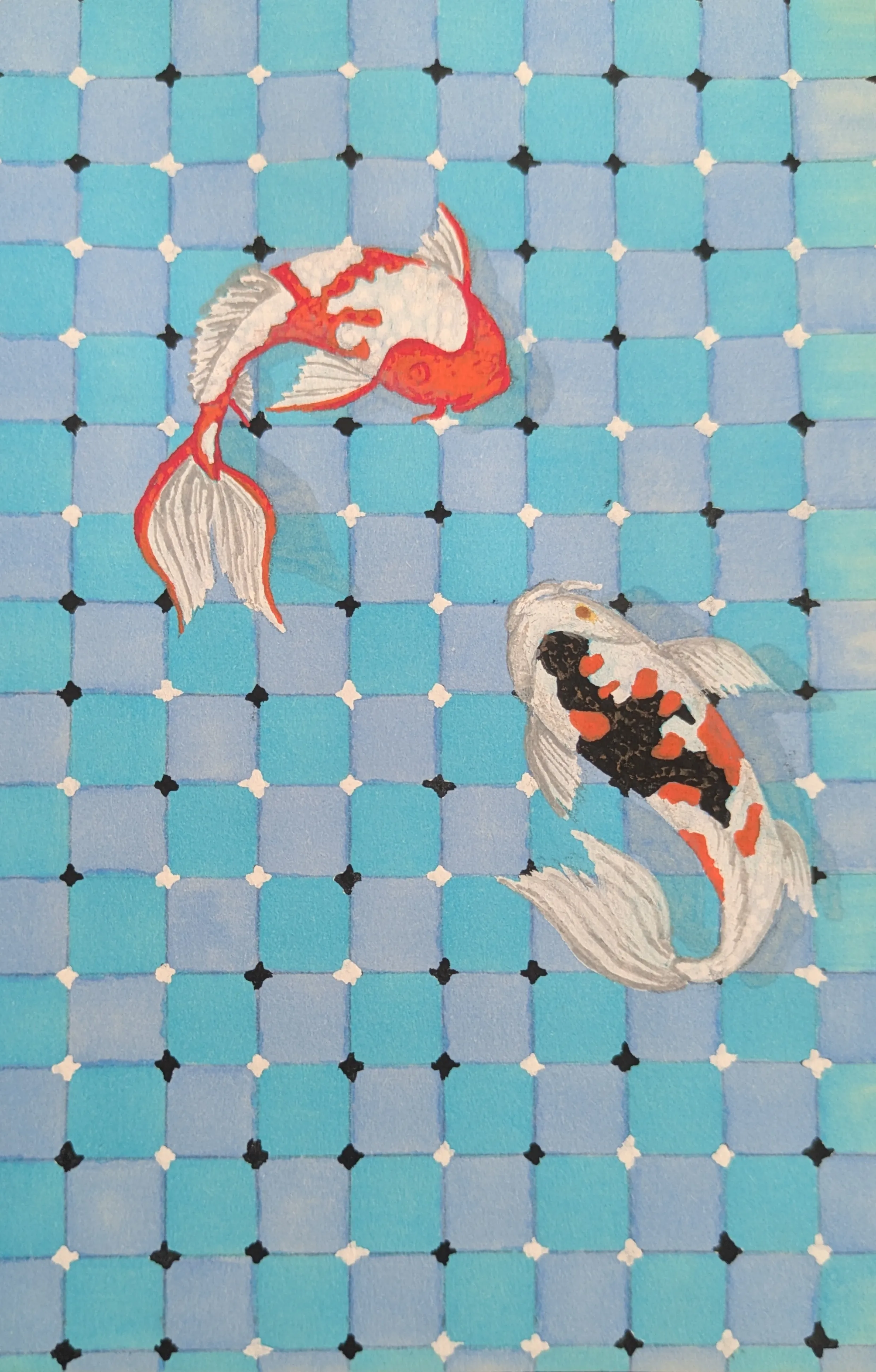 Création de poissons sur une trame géométrique jouant avec la perception